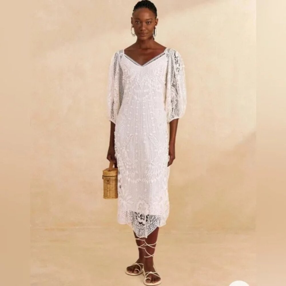 Farm Rio Off-White Guipure Midi Dress XL